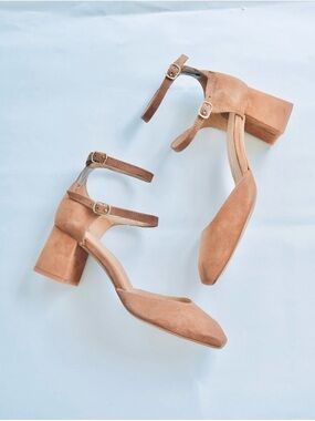 Intentionally Blank Block Heel Ankle Strap in Nude Pink